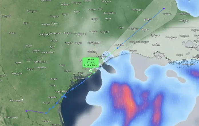 Trayectoria de la Tormenta Arthur